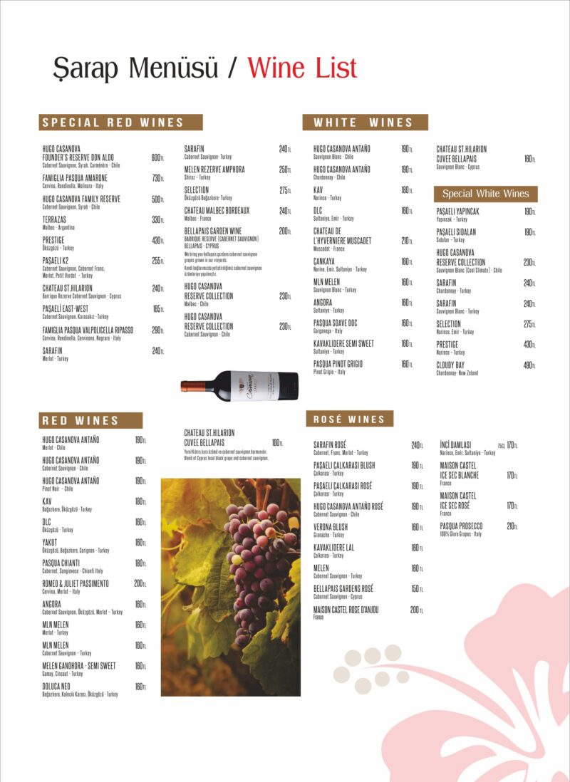 Wines Menu Bellapais Gardens Hotel & Restaurant